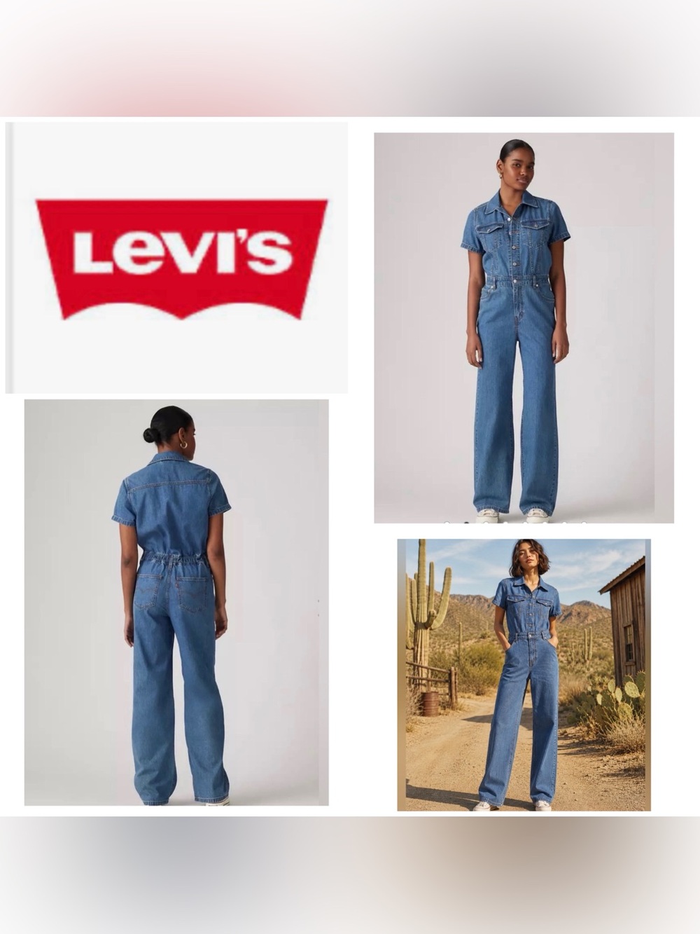 NWT $90 Levi’s Women XS Jumpsuit lightweight denim short sleeve wide leg pockets
